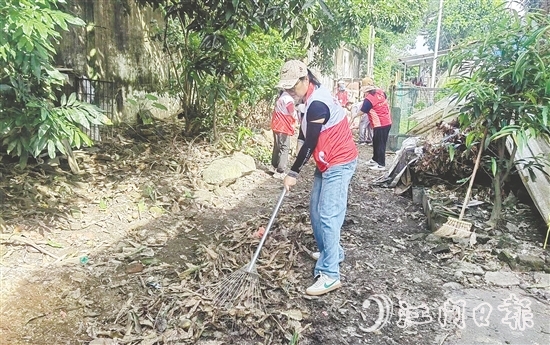 志愿者鏟除蚊蟲孳生地。