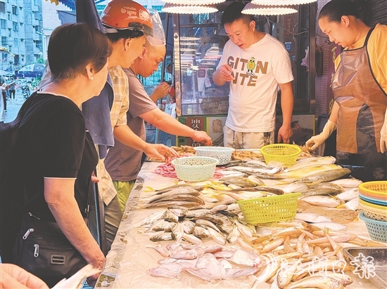 肥美的時(shí)令海鮮大量上市，價(jià)格較休漁期有所下降，吸引眾多游客、市民搶購(gòu)嘗鮮。